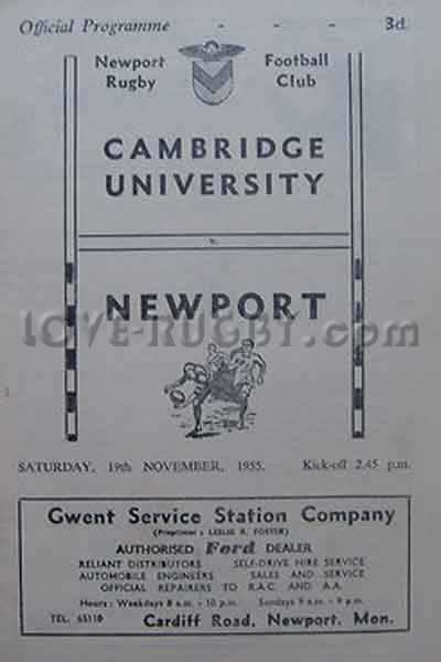 1955 Newport v Cambridge University  Rugby Programme